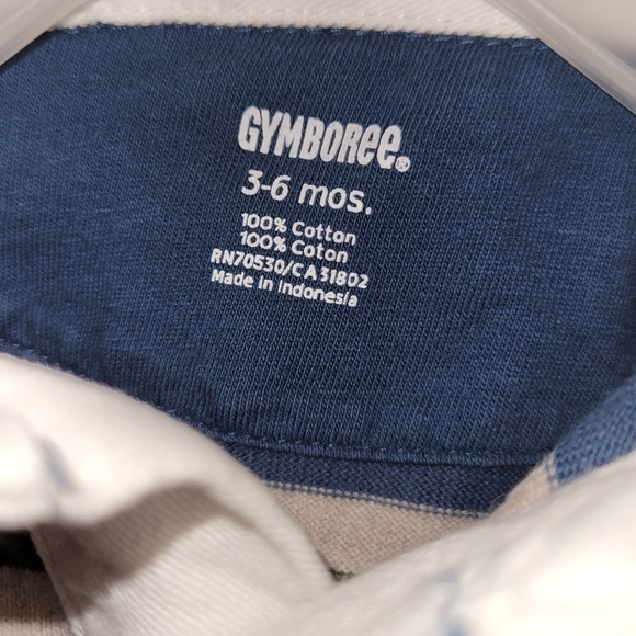 💙 Vintage Gymboree Blue Green Cream Striped Rugby Shirt Baby Boys 3-6 Months 🏉 - Picture 4 of 6